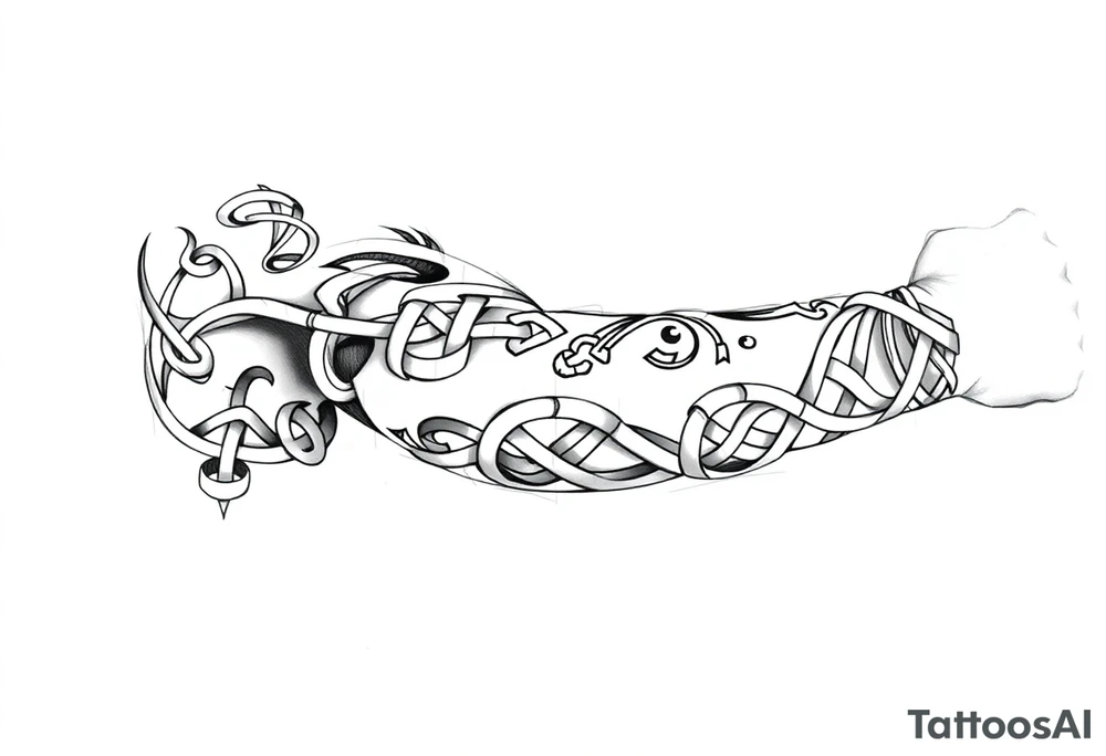 Celtic tribal knots
and bands black and white shading full sleeve simple tattoo idea