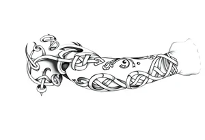 Celtic tribal knots
and bands black and white shading full sleeve simple tattoo idea