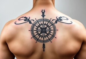 Roman stoic theme with sun dial compass tattoo idea