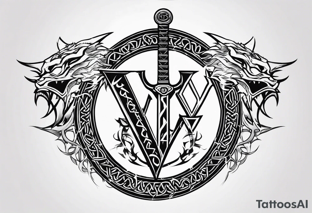 Valhalla sword shield dragon axe Valknut barbed wire chains tribal tattoo idea