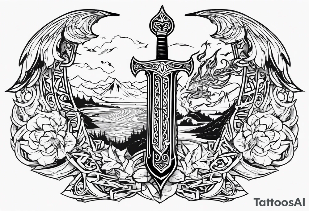 Valhalla sword viking funeral tattoo idea