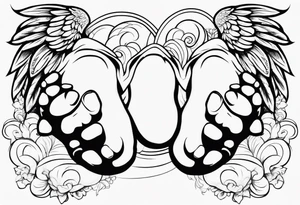 Newborn baby feet with clouds and angels tattoo idea
