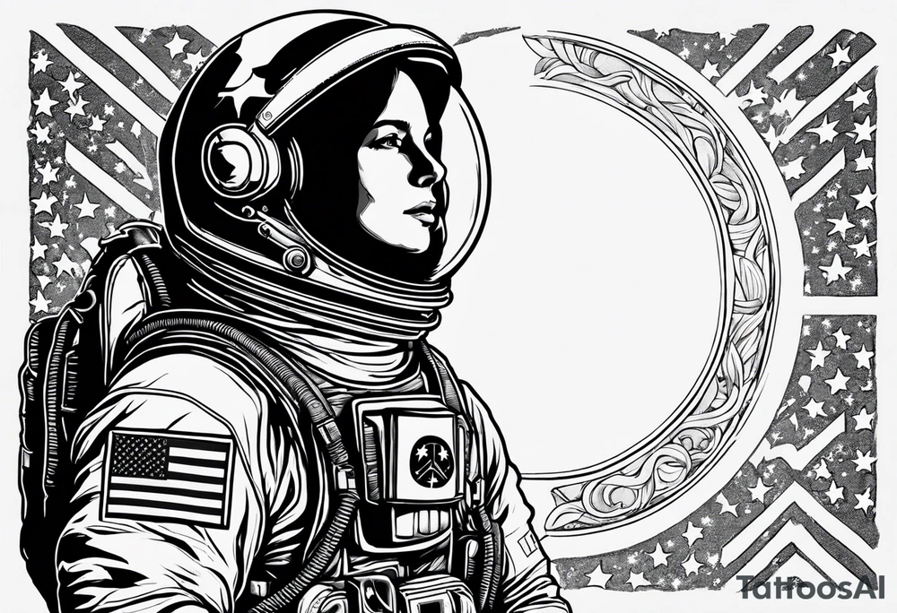 Astronaut wearing a peace flag tattoo idea