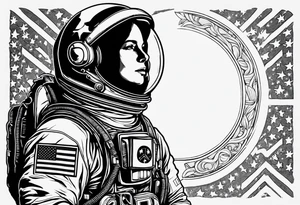 Astronaut wearing a peace flag tattoo idea