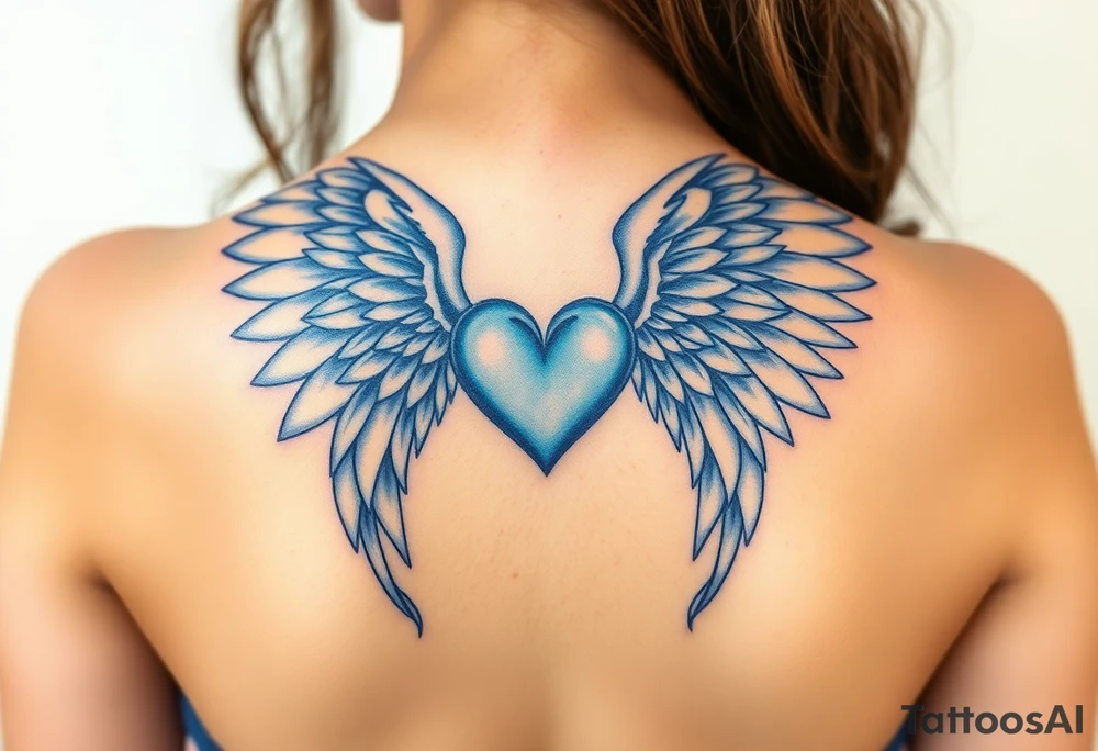 Angel wings, blue, heart tattoo idea