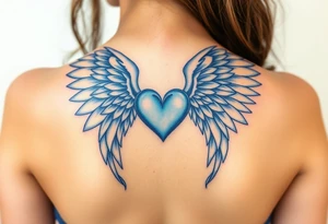 Angel wings, blue, heart tattoo idea