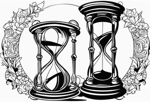 draw a clock/hourglass. They are surrounded by Roman numerals. It is a black and white tattoo for the right shoulder of a man tattoo idea