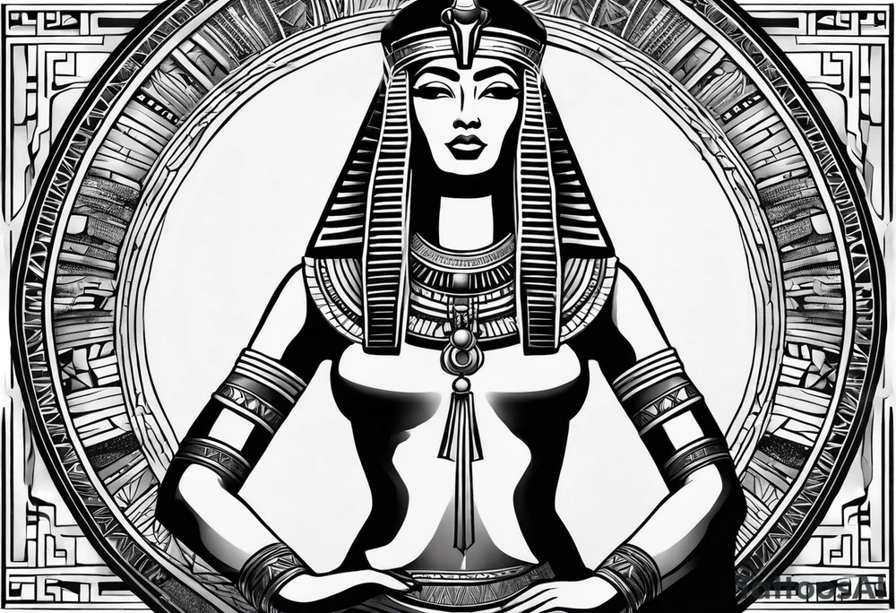 black and white Egyptian goddess Isis tattoo idea