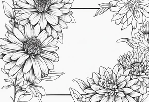 Asters, lillies, and chrysanthemums in a long line tattoo idea
