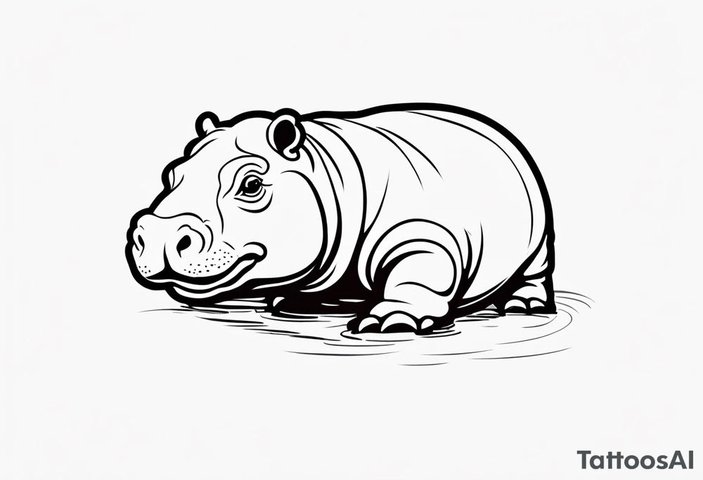 Baby hippo playful face tattoo idea