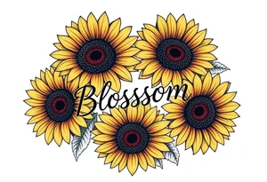 Sunflowers with “Blossom” written through it tattoo idea
