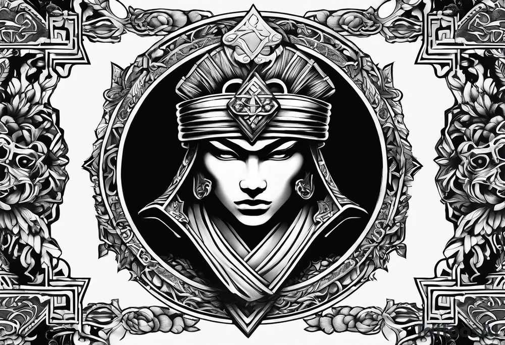 the letters A R in the middle of a ninja headband tattoo idea
