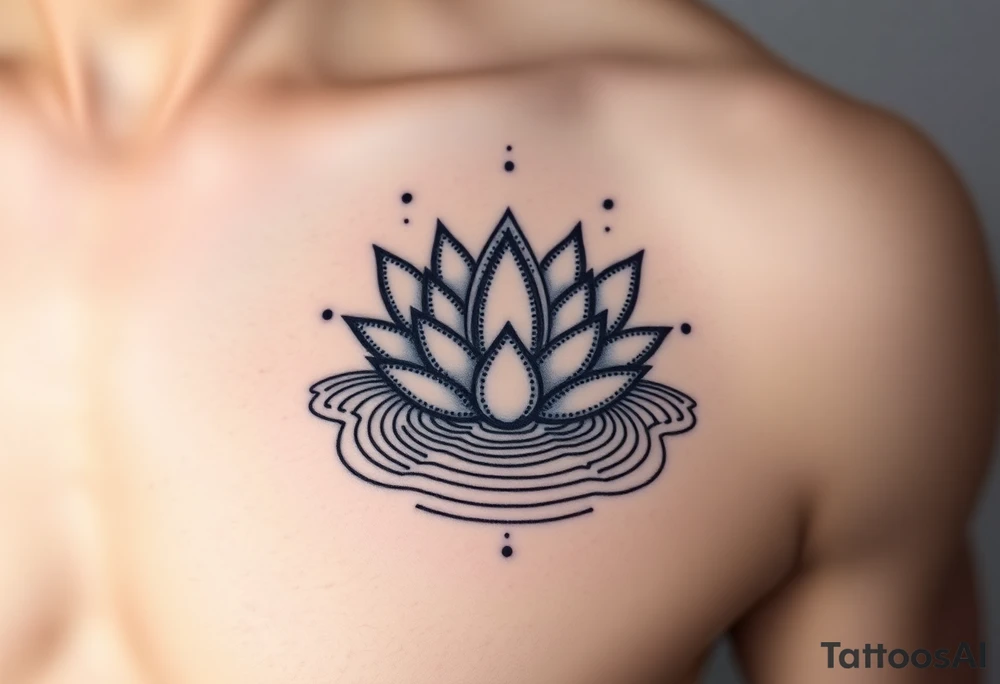 serene lotus flower emerging from sacred waters with ripples tattoo idea