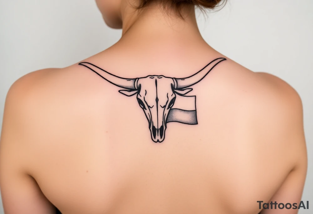Longhorn skull Sideways with Texas flag shoulder tattoo idea