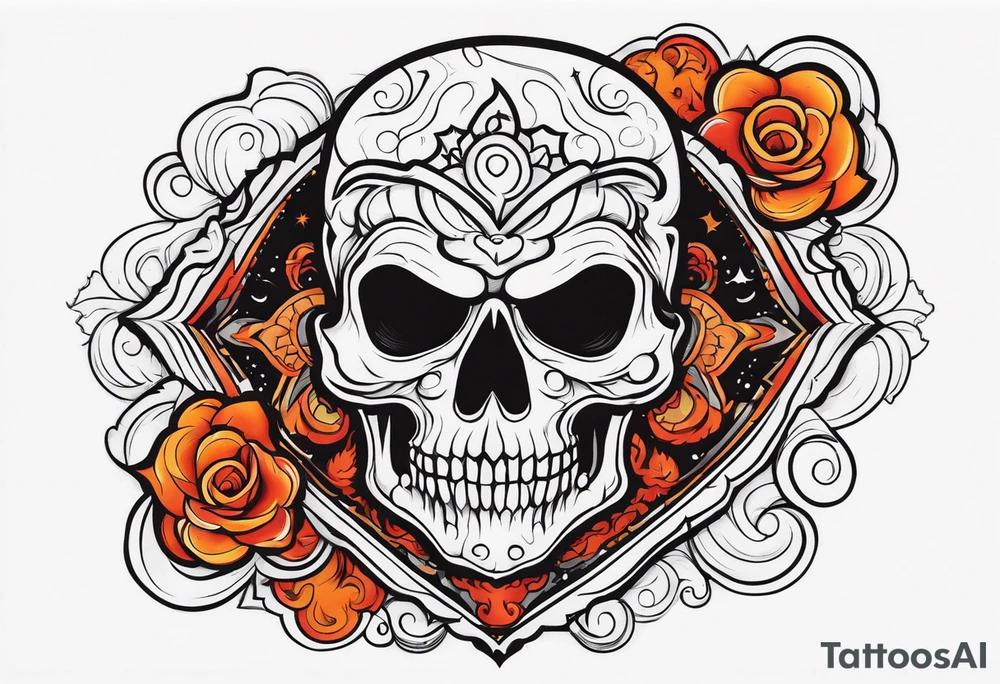 Ghost of skull that is red and orange tattoo idea