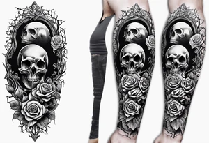 tattoo fool sleeve, old broken gothic home, broken sword, tree roots break out of the chains, roses tattoo idea