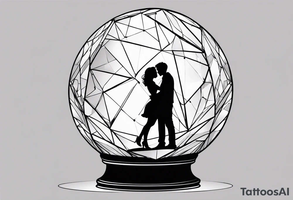 silhouette of a couple hugging in a crystal ball tattoo idea