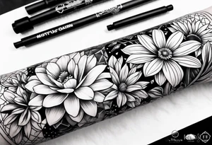 Forearm sleeve with cactus, daisies, and greenery tattoo idea