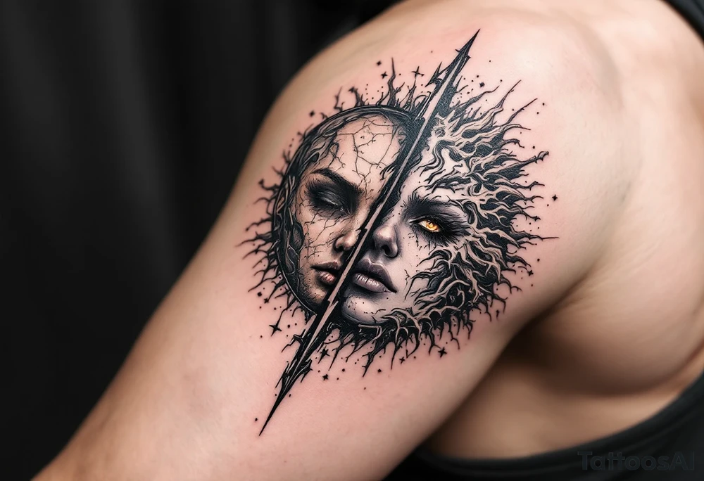 2 different worlds on each side of a black hold tattoo idea