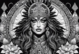 black kali, goddess pirate, alien, pachamama, valkrye, warrior, skull, lotus azul, wing, eagle, zenza resonance, stars, 5D, anahata chakra tattoo idea