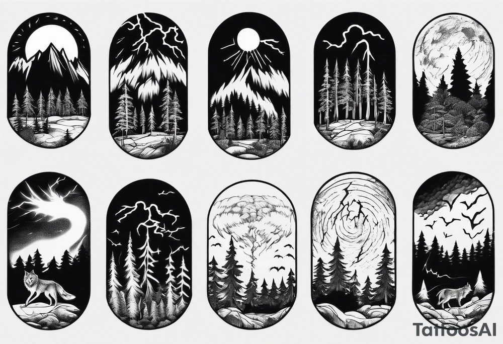 lightning storm over a forest with a distant wolf howling tattoo idea lightning storm over a forest with a distant wolf howling tattoo idea