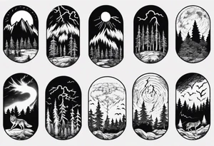 lightning storm over a forest with a distant wolf howling tattoo idea