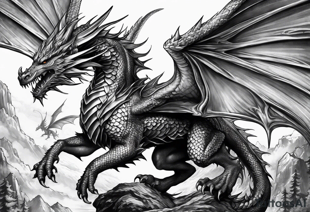 fairy wearing dragon armor and a dragon  flying tattoo idea
