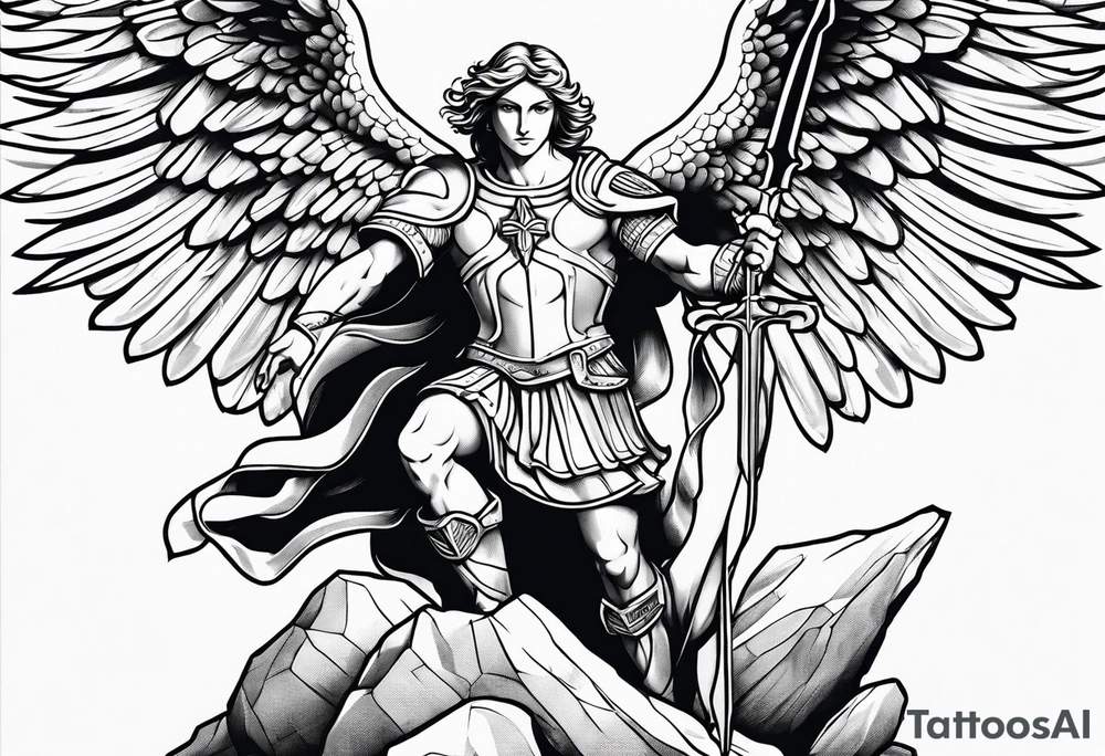 simple st michael the archangel stepping on a rock tattoo idea