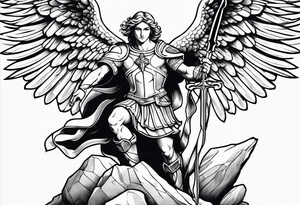 simple st michael the archangel stepping on a rock tattoo idea