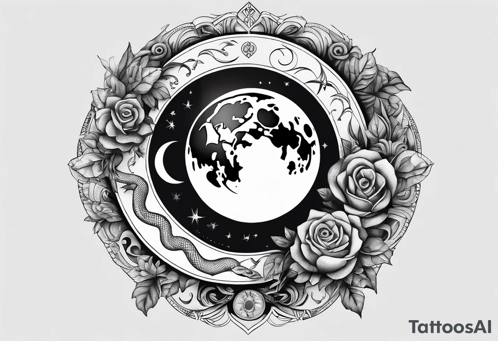 Fine line snake, moon phases, dagger tattoo idea