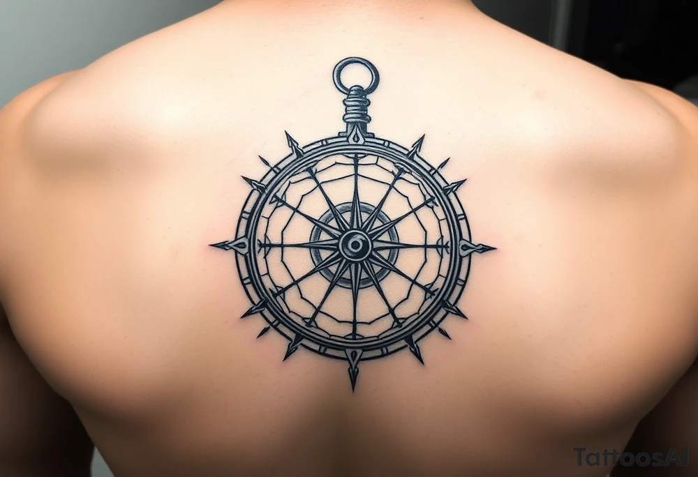 Compass covered in a spider web tattoo idea