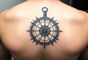 Compass covered in a spider web tattoo idea