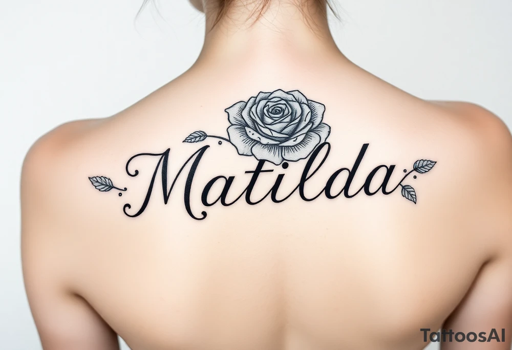 The name ‘Matilda’ in a rose tattoo idea