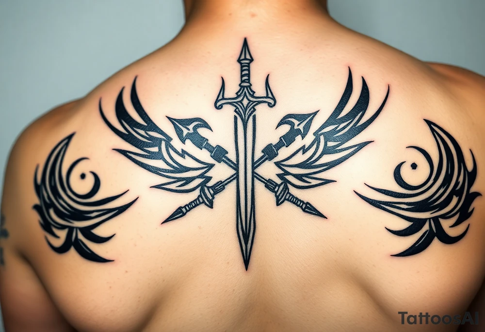 Armoury with sheild sword spears and axe tattoo idea