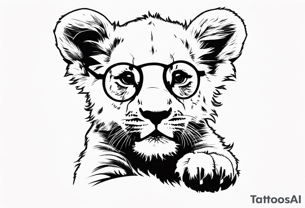Lion cub wearing John Lennons glasses tattoo idea