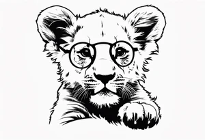 Lion cub wearing John Lennons glasses tattoo idea