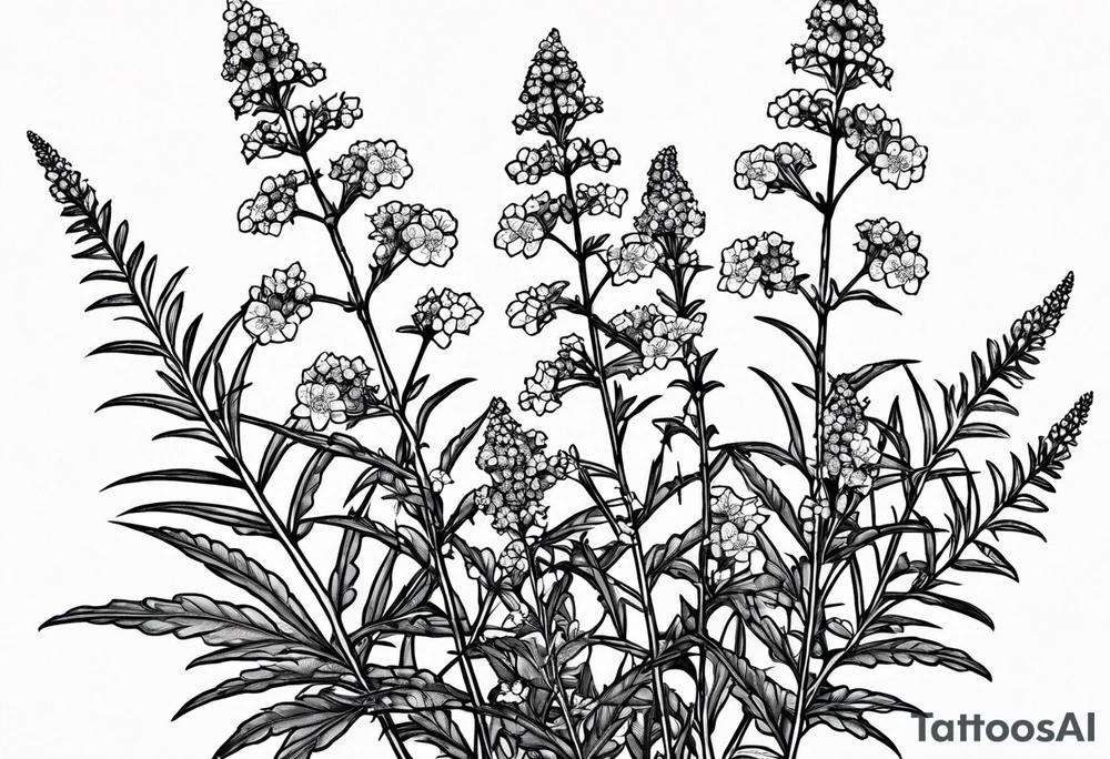 Generate a picture of Vervain (Verbena) flowers with small leaves around them. tattoo idea