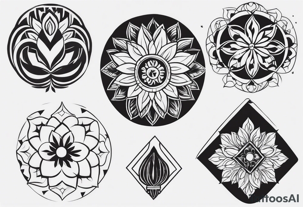 Ромб, цветы, ветки, листья, точки браслет tattoo idea