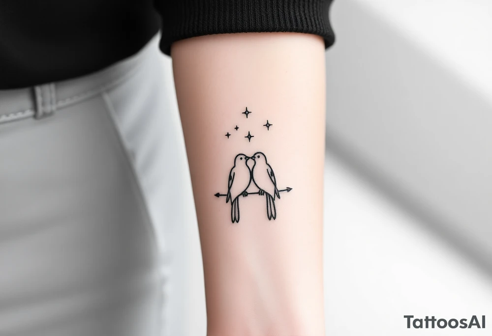 two birds sitting, stars and infinite theme couples tattoo tattoo idea