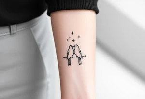 two birds sitting, stars and infinite theme couples tattoo tattoo idea