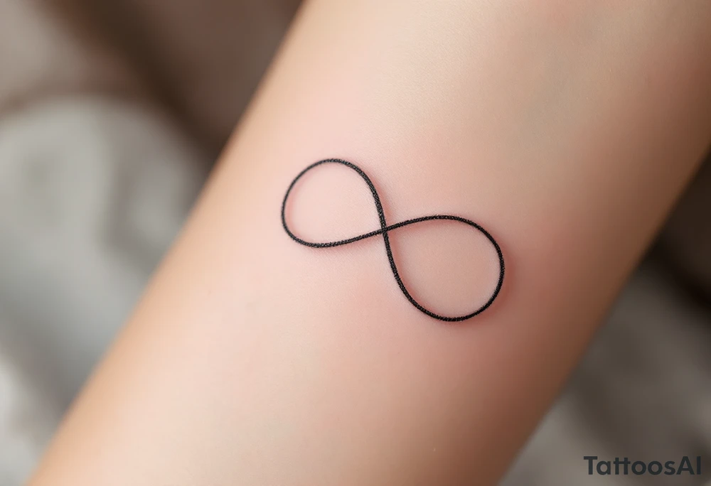 A simple gray infinity outline encircling a small rose-gold heart. tattoo idea