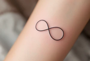 A simple gray infinity outline encircling a small rose-gold heart. tattoo idea