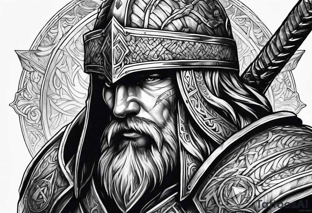 Valhalla sword shield axe armour tattoo idea