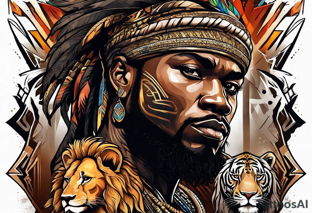 African warrior with a lion tattoo idea