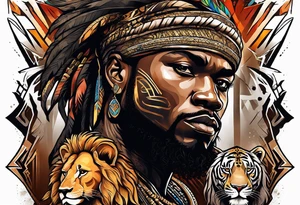 African warrior with a lion tattoo idea
