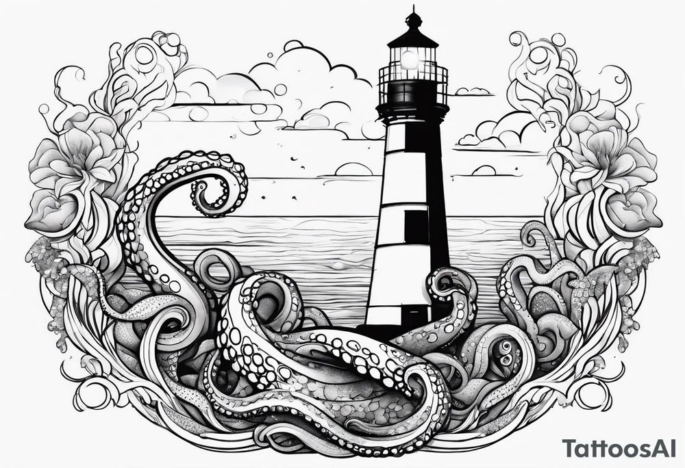 Under the sea, octopus, light house tattoo idea
