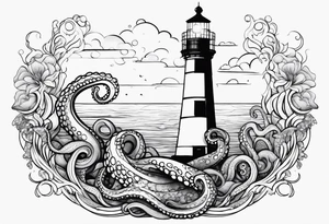 Under the sea, octopus, light house tattoo idea