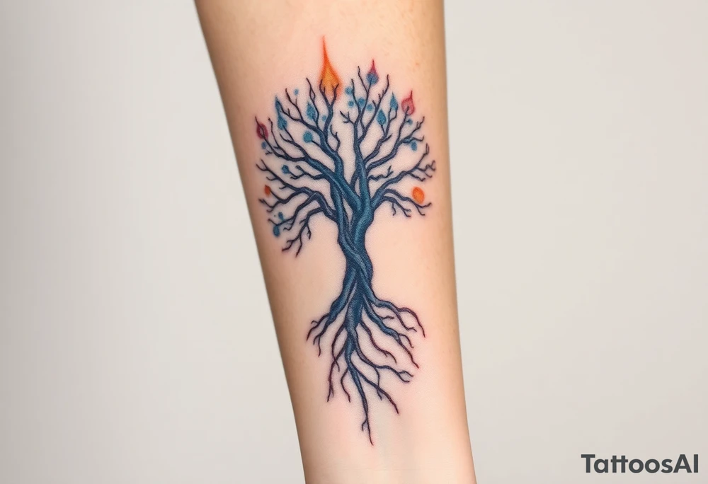 mystical tree of life with cosmic roots and celestial branches tattoo idea
