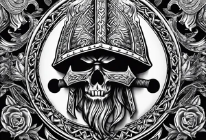 Valhalla sword shield  axe Valknut chains tattoo idea