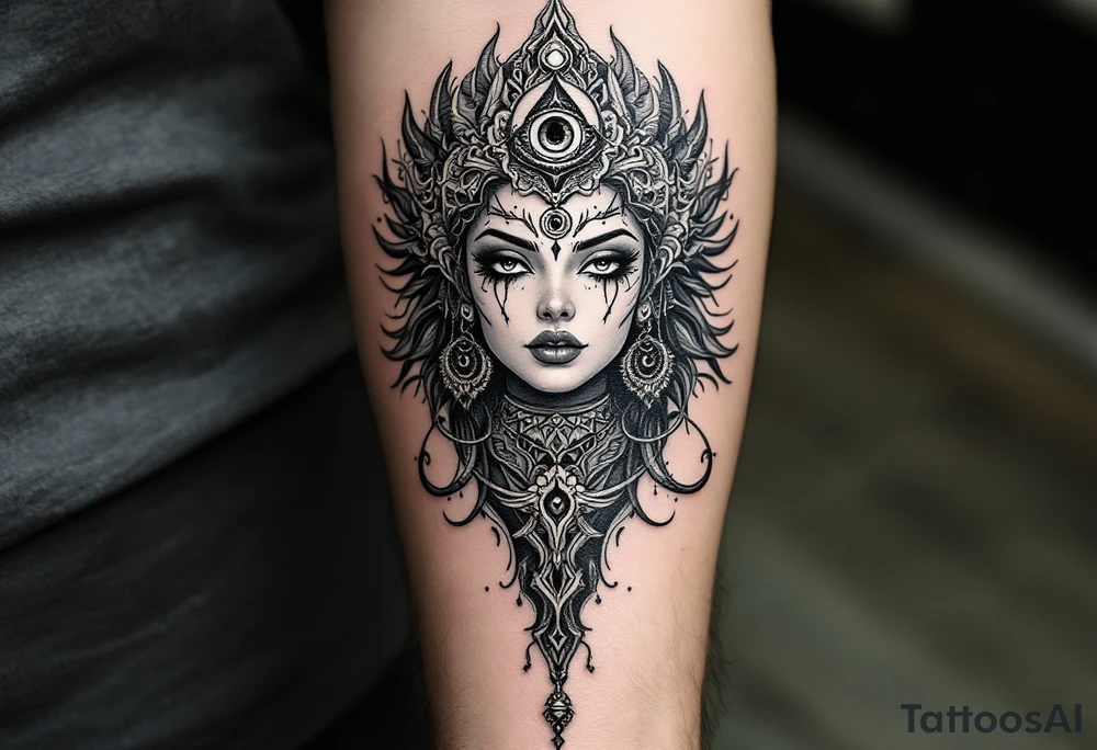 beautiful woman dmt deity with 3rd eye open tattoo idea